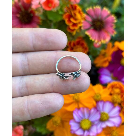 Sterling Silver Adjustable Two Flower Dogwood Ring - Picture 4 of 5